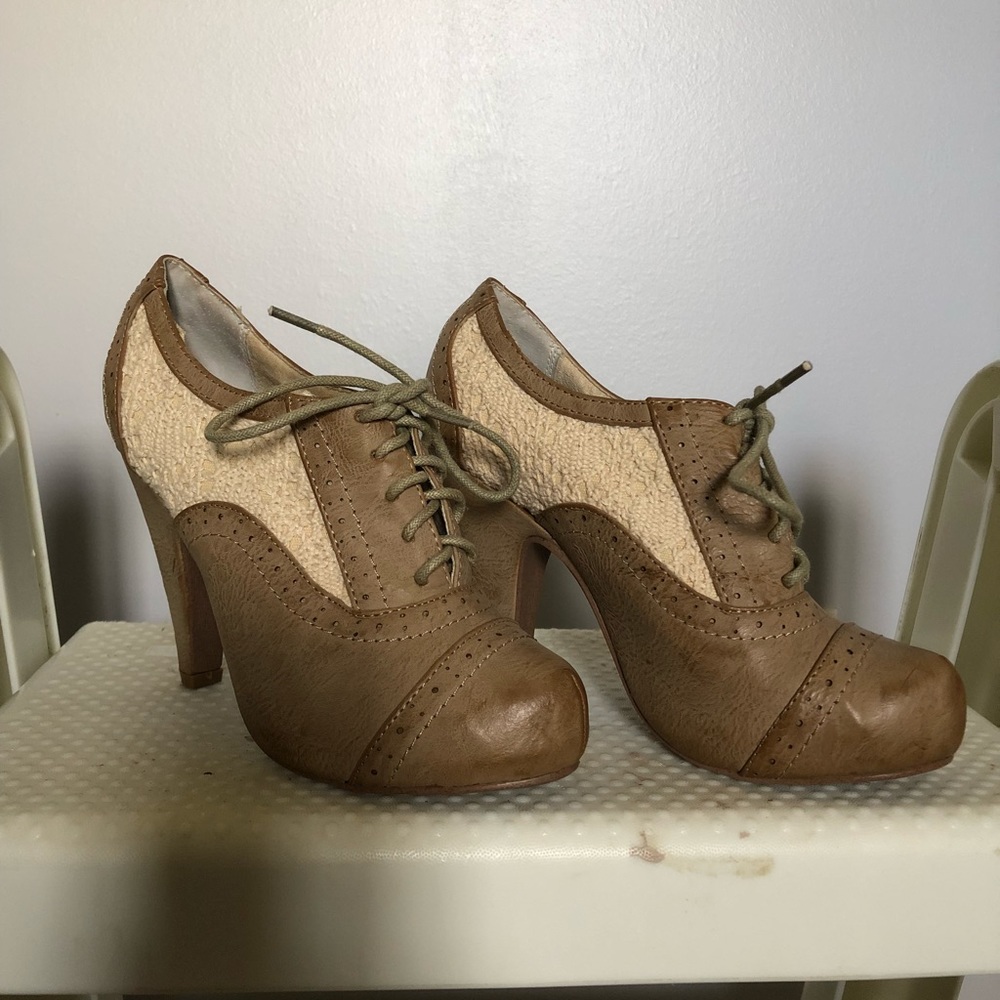 Tan and cream heels